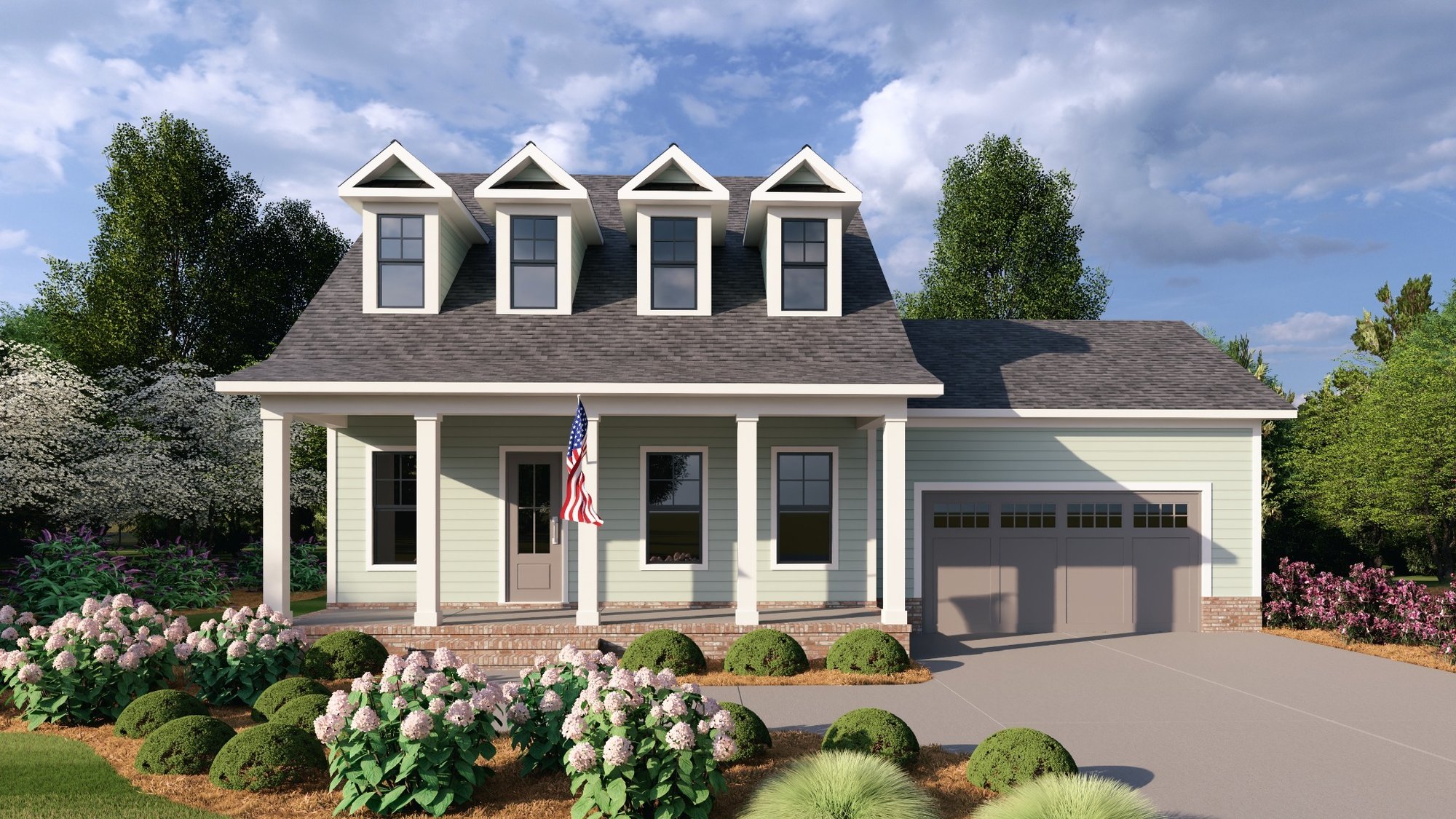 3D exterior rendering of a Carolina-style coastal home 3D exterior rendering of a Carolina-style coastal home