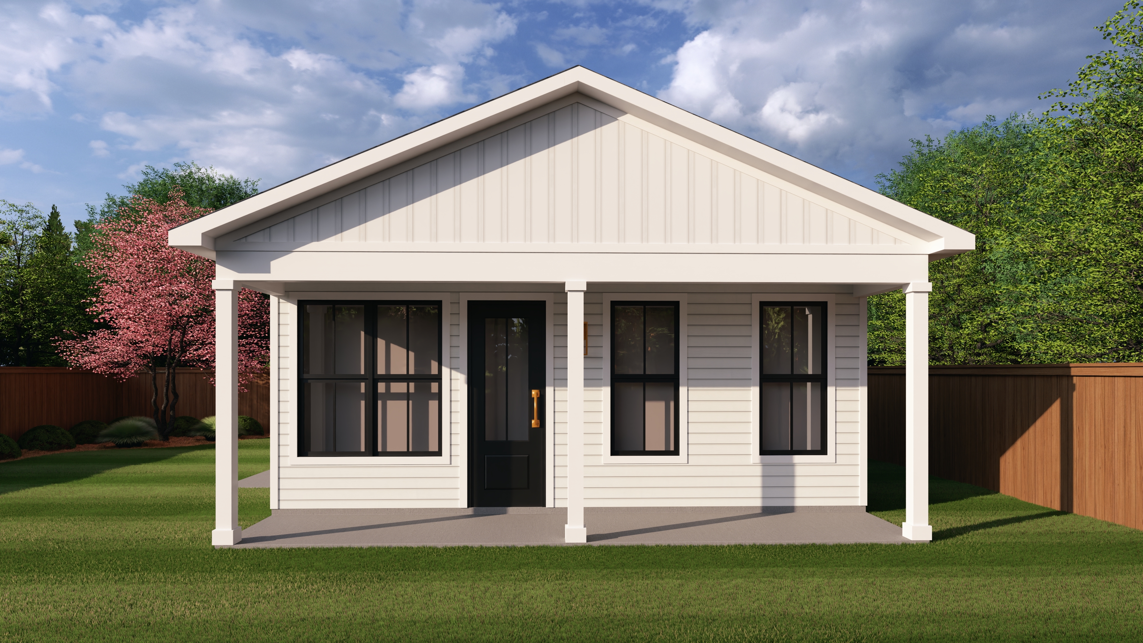 Coastal ADU farmhouse exterior render for a Wilmington NC builder plan