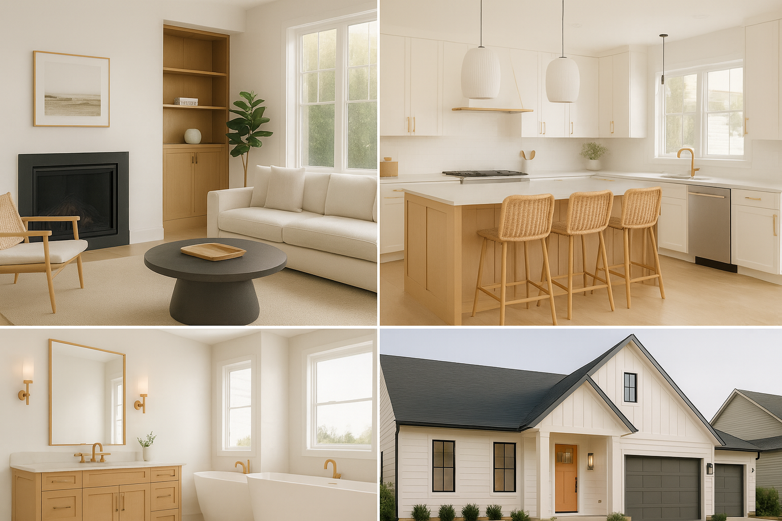 Coastal home interior and exterior collage for Wilmington NC home plan