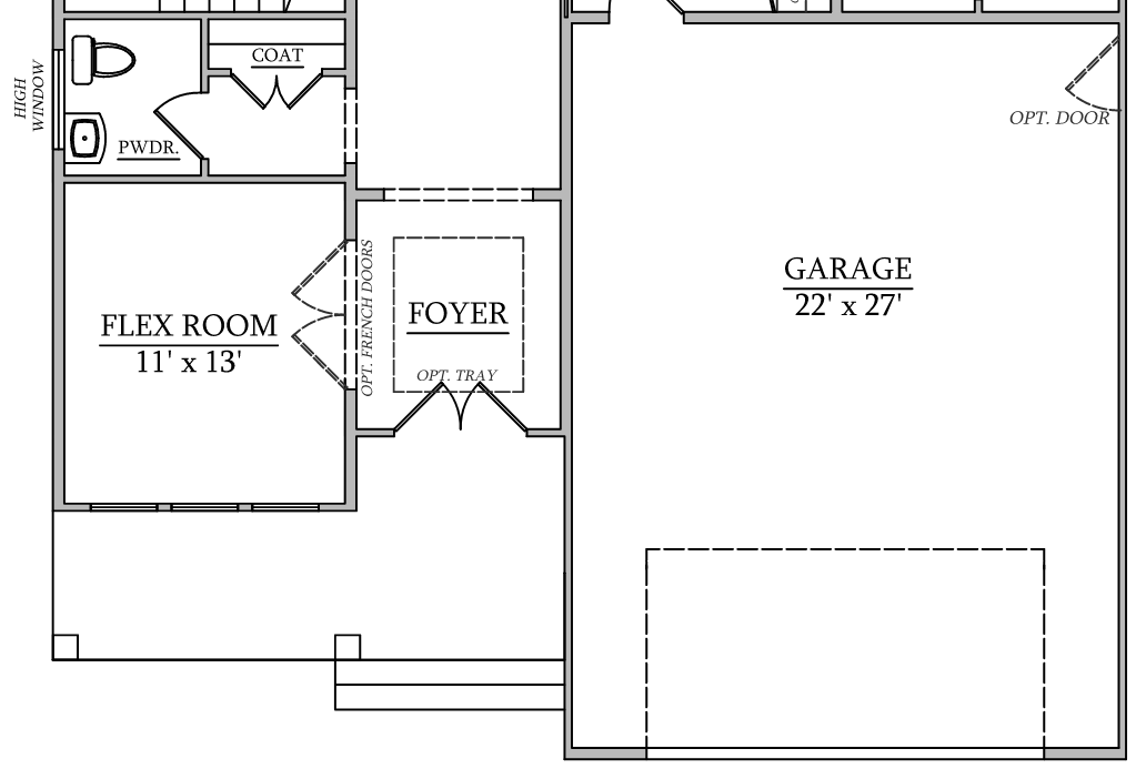 home-floor-plan-foyer-flex-room-garage-layout-architectural-drawing